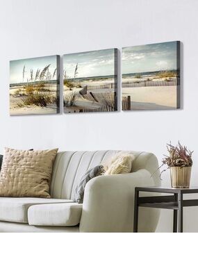 3 piece canvas wall art Beach Coastal